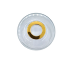 Bote 120 ml redondo transparente con tapón dorado para recarga de mikado. Plano cenital