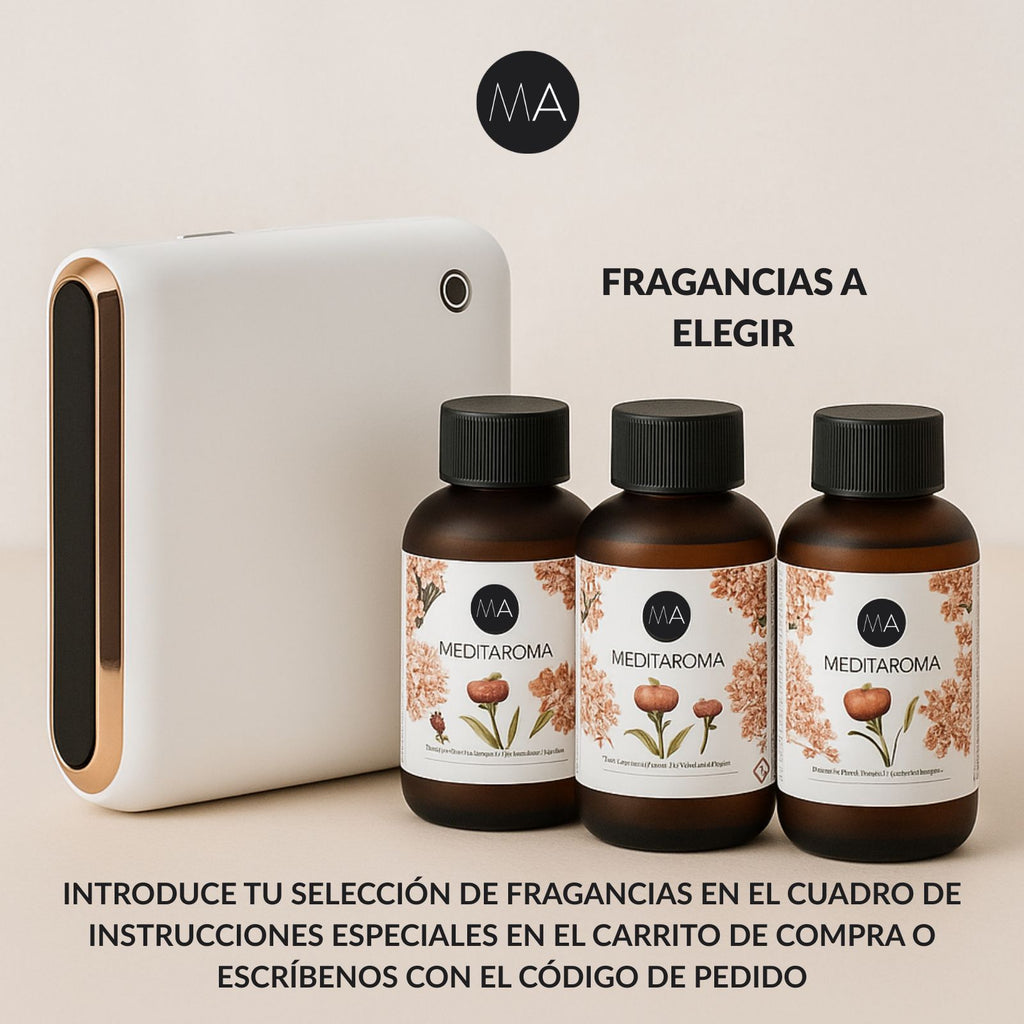 Pack de nebulizador de diseño MA-5 con hasta 3 fragancias para elegir fabricadas en España y acordes con estándares de calidad europeos.