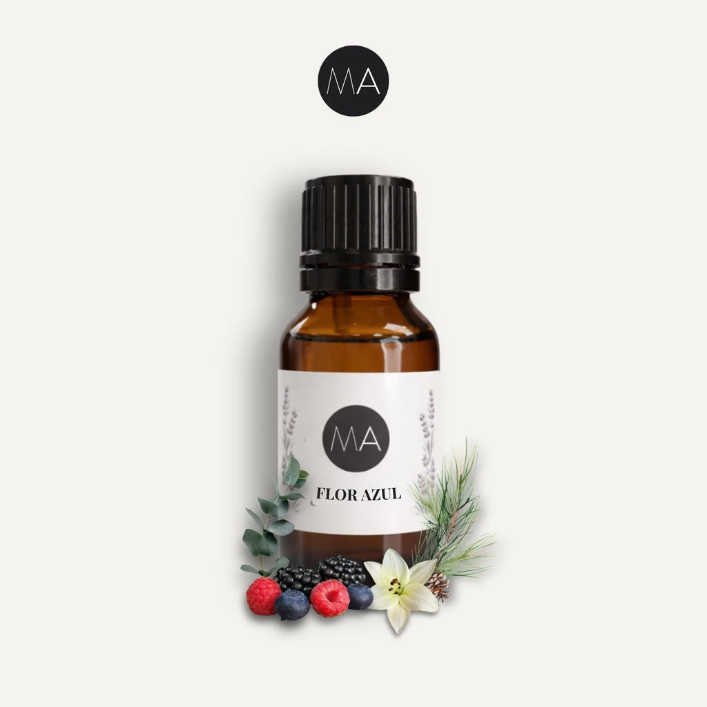 Bote con cuentagotas esencias para humidificador, fragancia Flor Azúl fresca y elegante.
