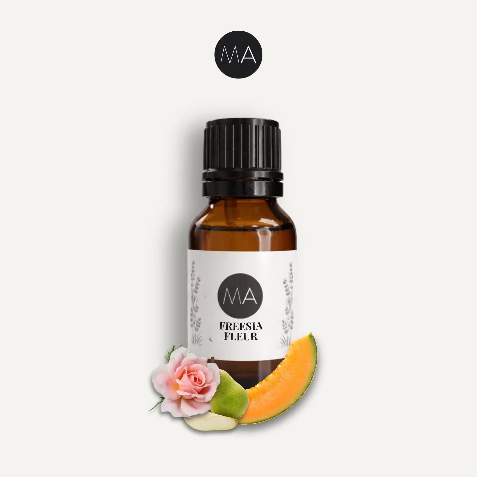 Bote con cuentagotas esencias para humidificador, fragancia Freesia Fleur perfumada y elegante.
