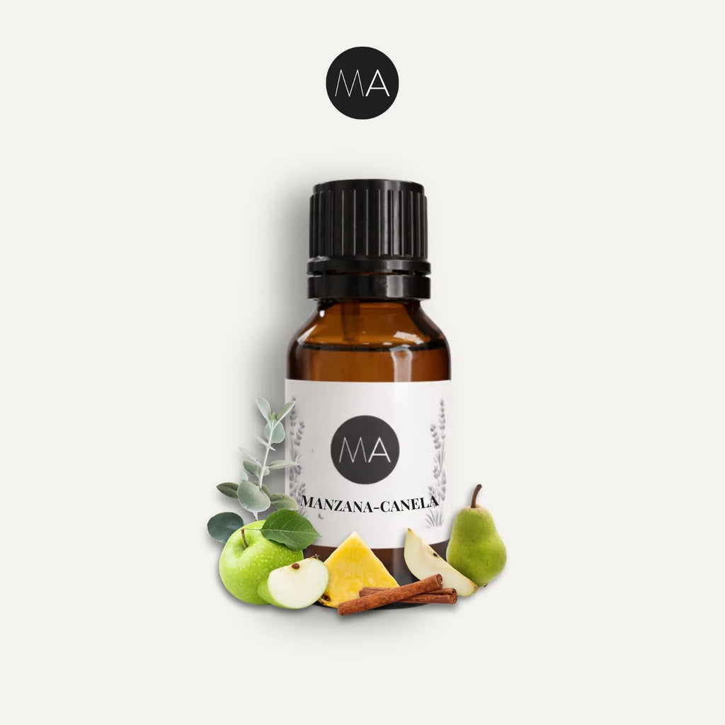 Bote con cuentagotas esencias para humidificador, fragancia Manzana-Canela amaderada y elegante.