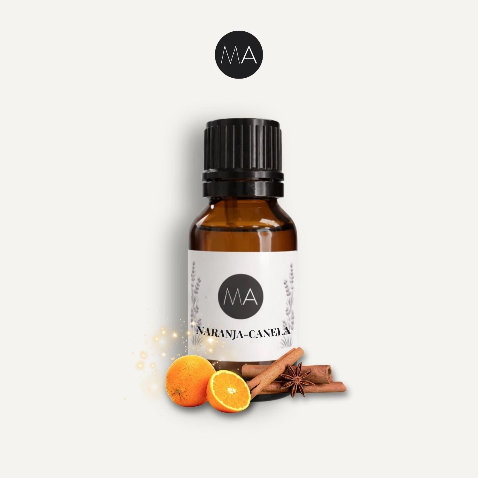 Bote con cuentagotas esencias para humidificador, fragancia Naranja-Canela amaderada y elegante.