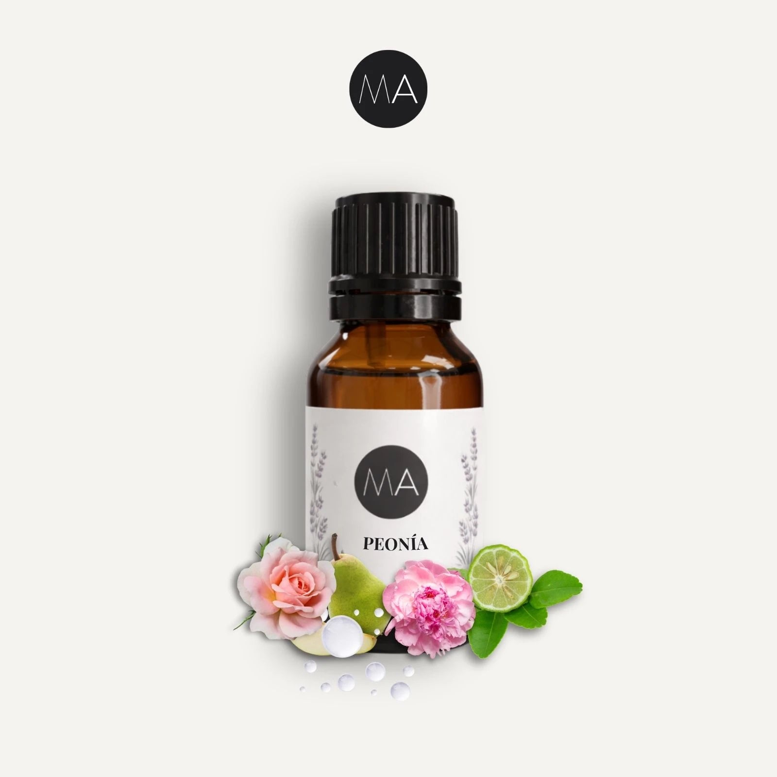 Bote con cuentagotas esencias para humidificador, fragancia Peonía dulce y elegante.