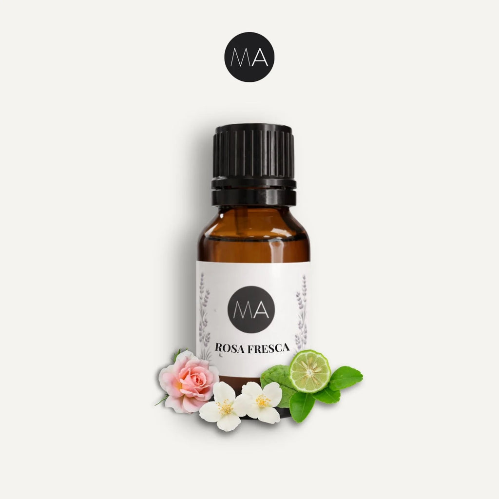 Bote con cuentagotas esencias para humidificador, fragancia Rosa Fresca floral y elegante.