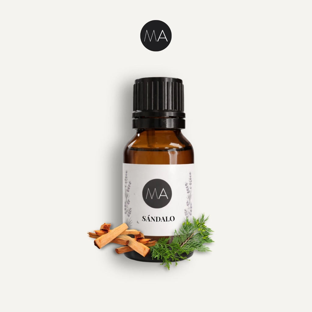Bote con cuentagotas esencias para humidificador, fragancia Sándalo amaderada y elegante.