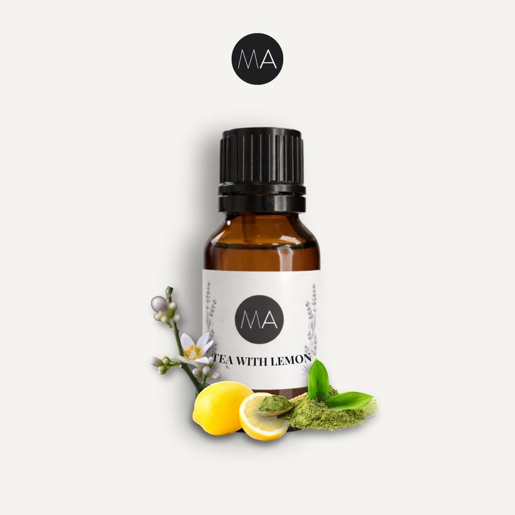 Bote con cuentagotas esencias para humidificador, fragancia Tea With Lemon cítrica y elegante.