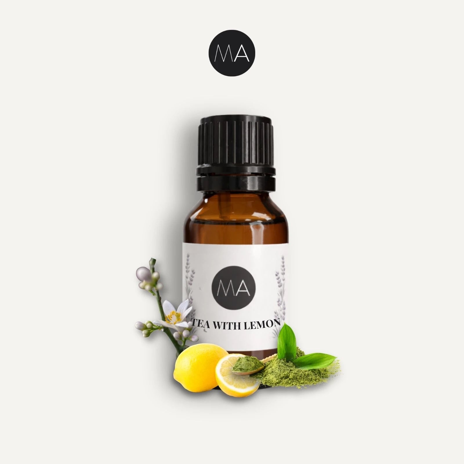 Bote con cuentagotas esencias para humidificador, fragancia Tea With Lemon cítrica y elegante.