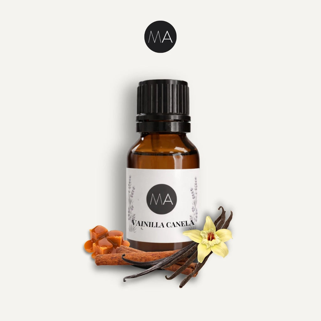 Bote con cuentagotas esencias para humidificador, fragancia Vainilla-Canela amaderada y elegante.