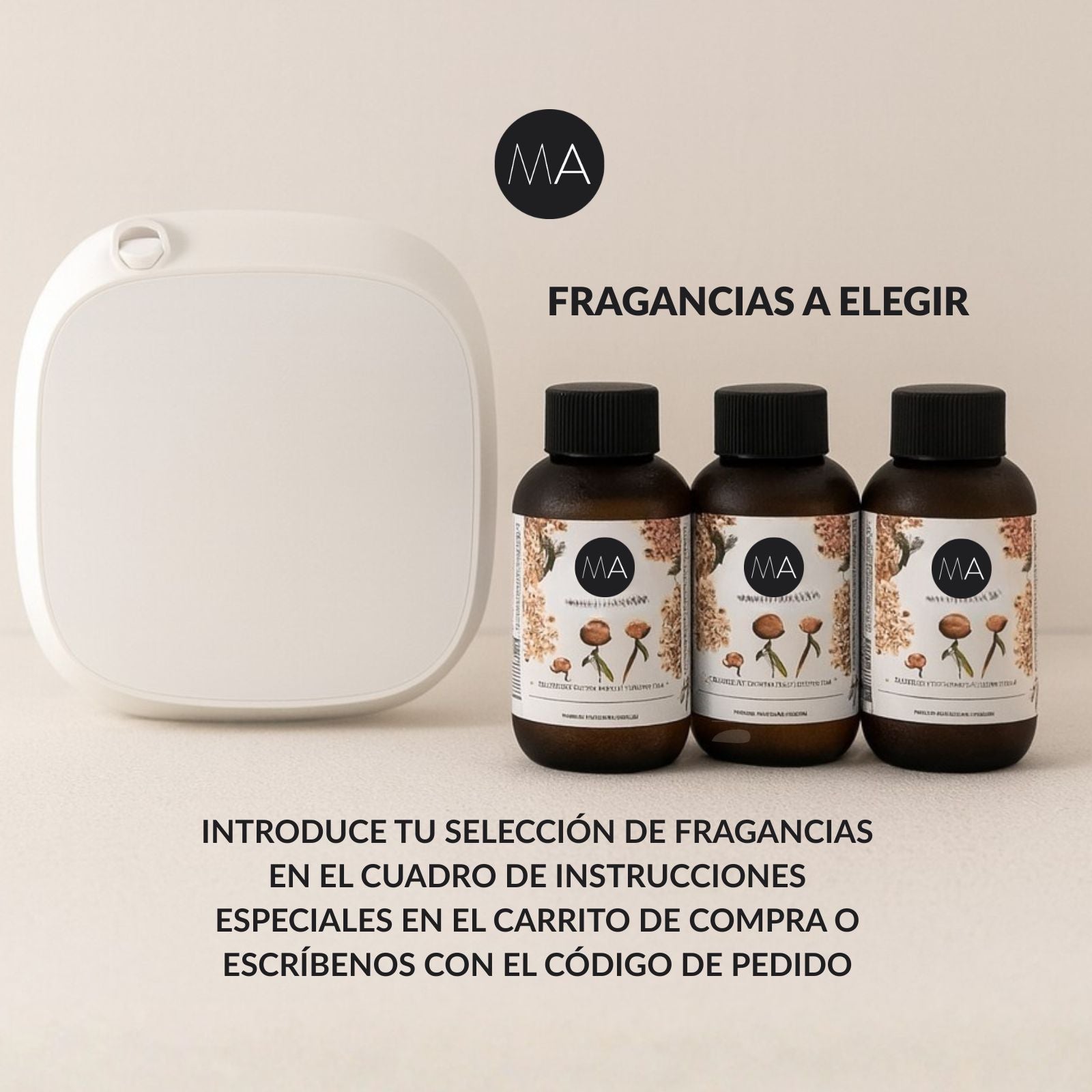 Máquina de aromas por nebulización con fragancias Meditaroma para elegir, ideal para aromatizar salones, oficinas y espacios interiores.