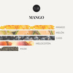 Composición olfativa Mango con frutas tropicales jugosas y un fondo limpio y envolvente