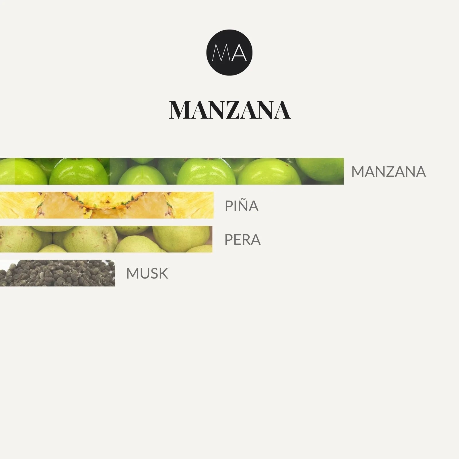 Composición olfativa Manzana con frutas frescas y un fondo suave y equilibrado