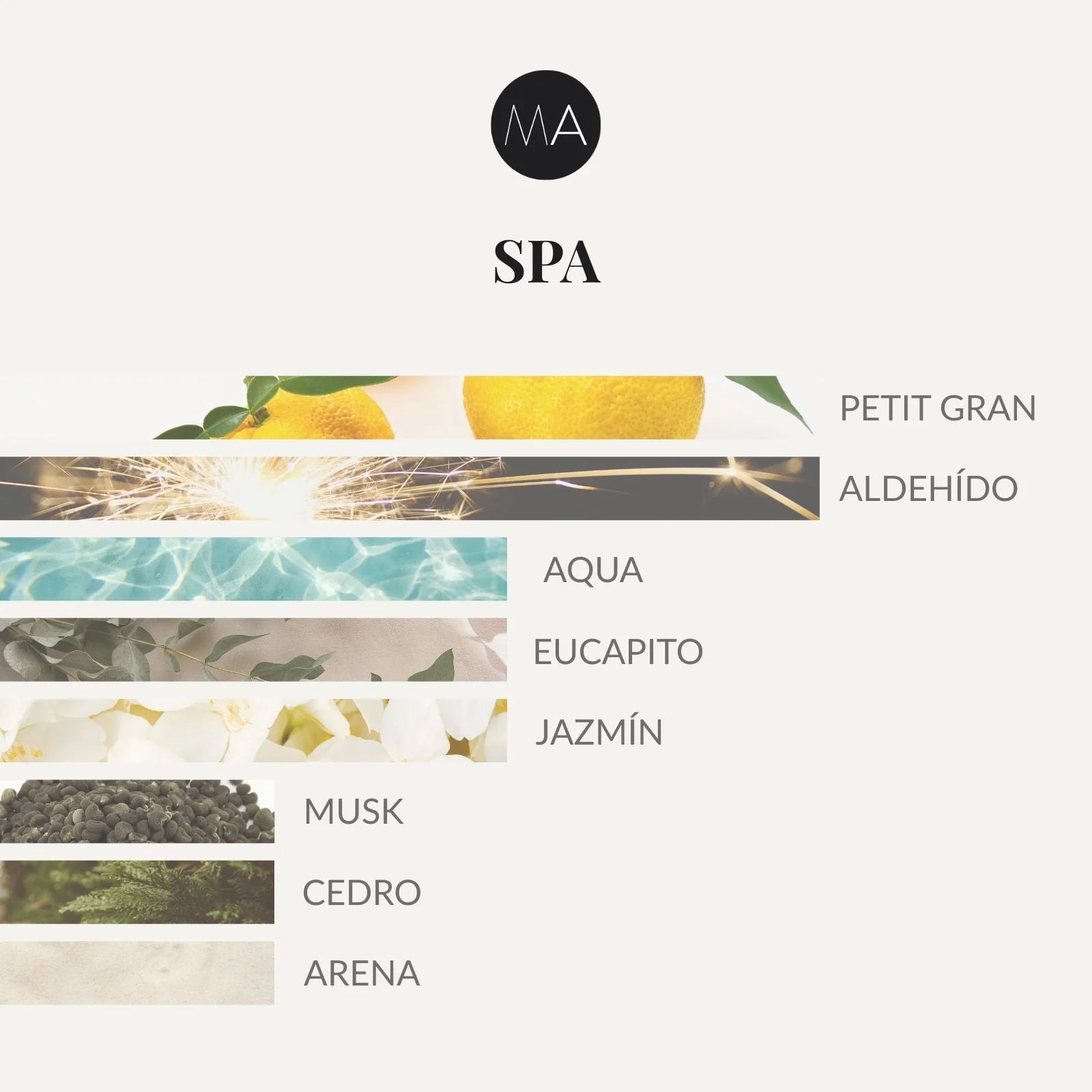 Composición olfativa Spa con carácter equilibrado, puro y revitalizante
